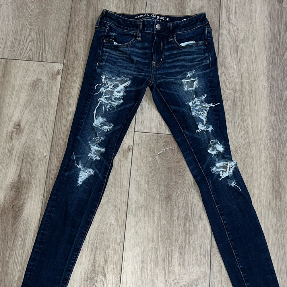 American Eagle Outfitters Blue Skinny Jeans Distressed Size 2R